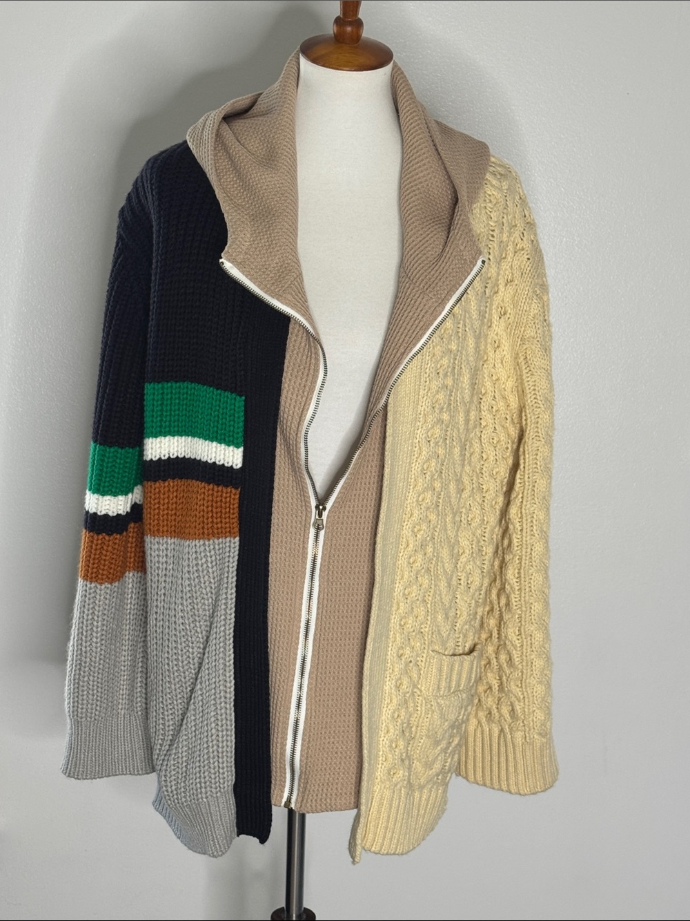 Woman’s Heavy, Avant-garde, Colorblock Cable-Knit Zip Sweater - Multicolor